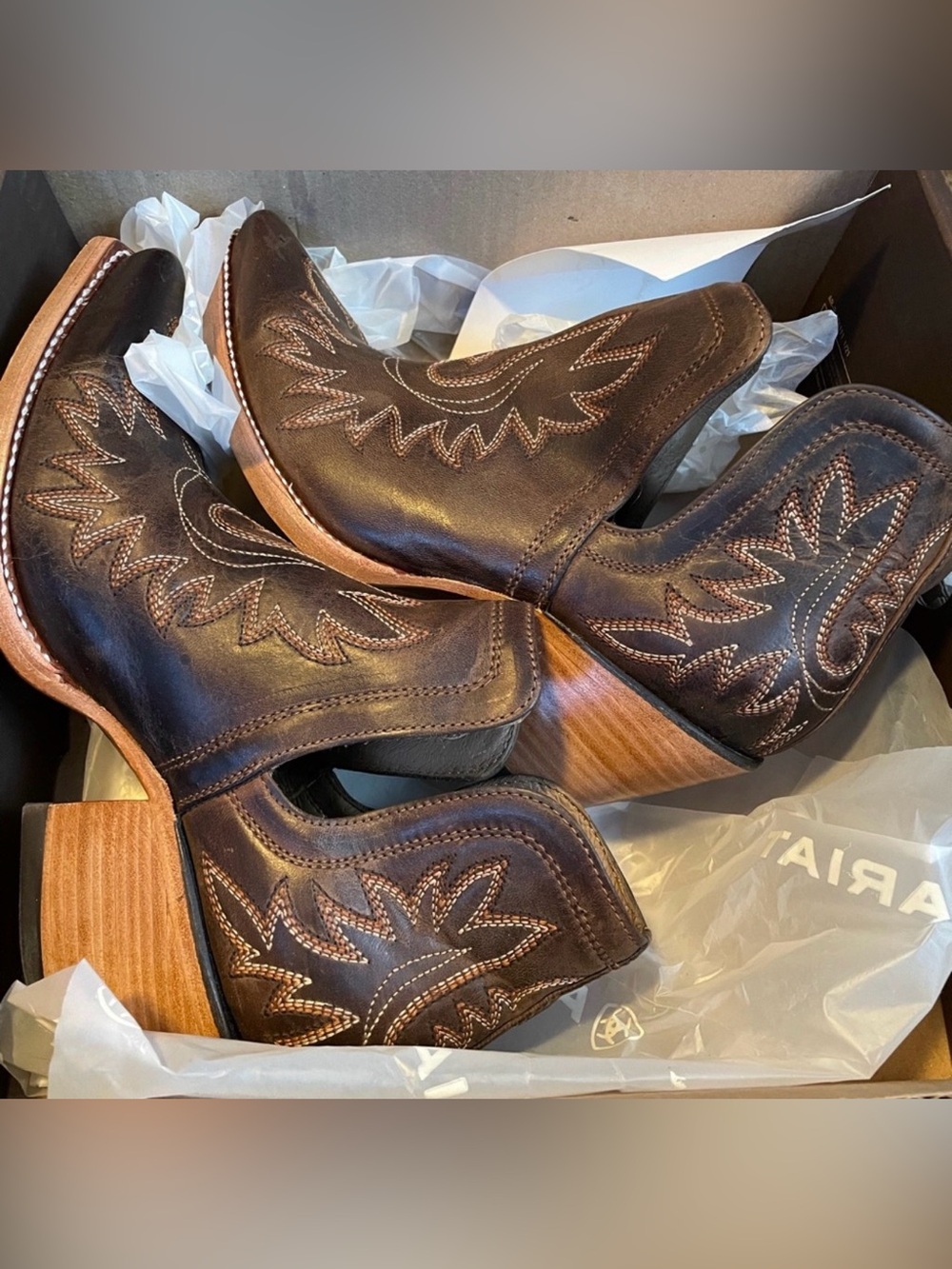 Ariat Brown Leather Dixon Western Ankle Boots with Contrast Stitching